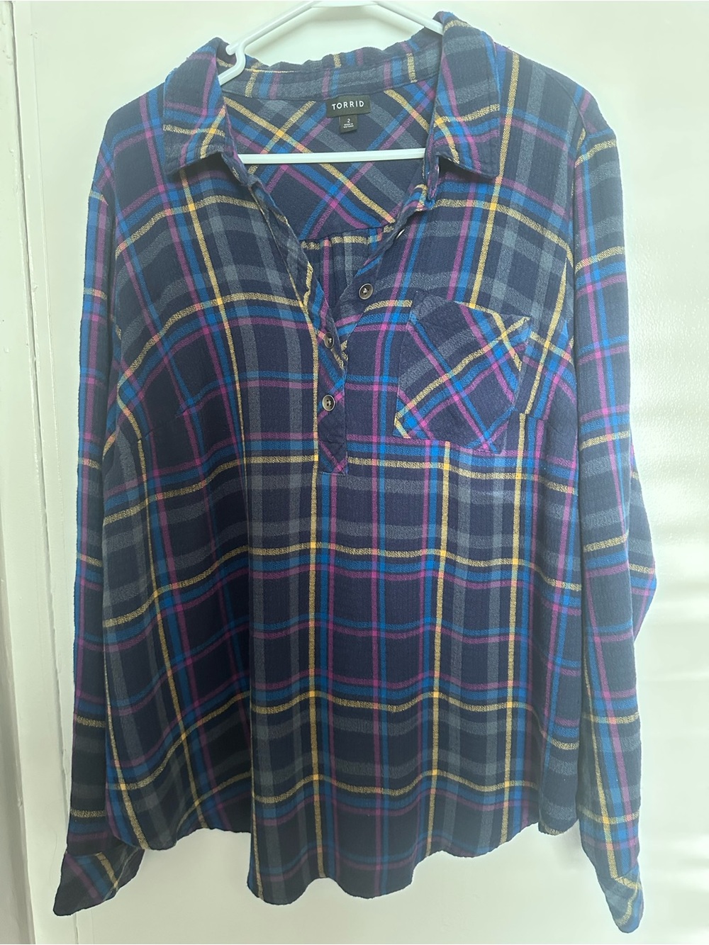 Torrid Navy Plaid Shirt with Pink, Blue & Yellow Stripes